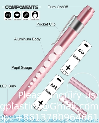 OEM Alloy d'aluminium Lumière de stylo infirmier Médecin Torche personnalisée Lumière de stylo médical à LED avec jauge de pupille Pour infirmière