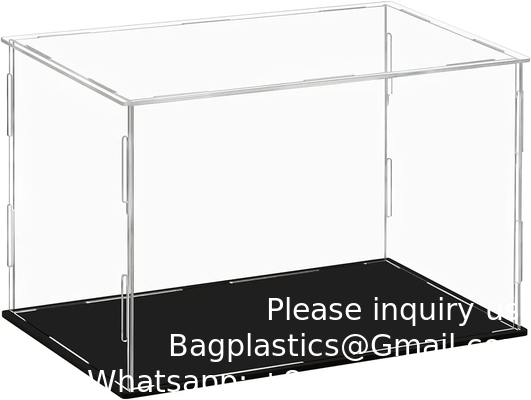 Casse d'affichage acrylique transparente, boîte d'affichage auto-assemblable avec base acrylique noire, boîte de comptoir Cube Organizer Stand Riser