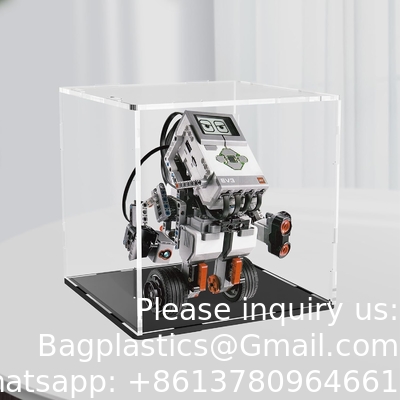 Casse d'affichage acrylique transparente, boîte d'affichage auto-assemblable avec base acrylique noire, boîte de comptoir Cube Organizer Stand Riser