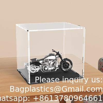 Casse d'affichage acrylique transparente, boîte d'affichage auto-assemblable avec base acrylique noire, boîte de comptoir Cube Organizer Stand Riser