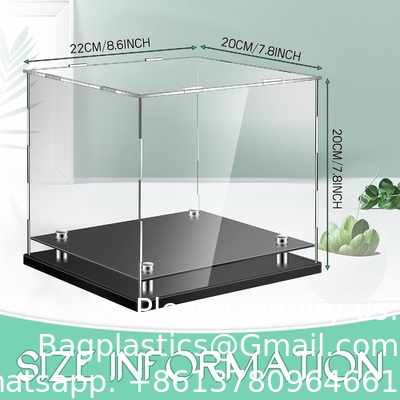 Casse d'affichage acrylique transparente, boîte d'affichage auto-assemblable avec base acrylique noire, boîte de comptoir Cube Organizer Stand Riser