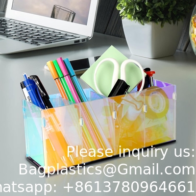 Porte-crayons transparents colorés, Porte-crayons acrylique, Organisateur de maquillage 4 compartiments pour bureau, bureau, bureau