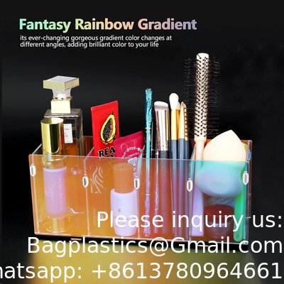 Porte-crayons transparents colorés, Porte-crayons acrylique, Organisateur de maquillage 4 compartiments pour bureau, bureau, bureau