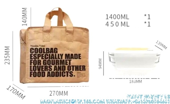 Sacs de déjeuner pour femmes Cooler de sac de déjeuner isolé, boîtes de déjeuner Tyvek portables pour femmes, grand déjeuner
