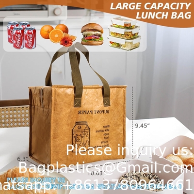Sacs de déjeuner pour femmes Cooler de sac de déjeuner isolé, boîtes de déjeuner Tyvek portables pour femmes, grand déjeuner