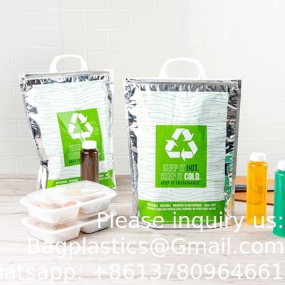 11.8 x 5.9 x 15 pouces sac chaud et froid, 1 sac isolé à trois couches - poignées de verrouillage rapide, étanche, vert et argenté