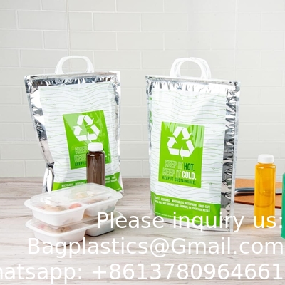 11.8 x 5.9 x 15 pouces sac chaud et froid, 1 sac isolé à trois couches - poignées de verrouillage rapide, étanche, vert et argenté
