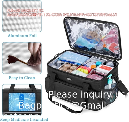 Gros sac médical isolé avec diviseurs réglables, sac de traumatisme facile à nettoyer, sac de stockage de fournitures médicales pour la maison