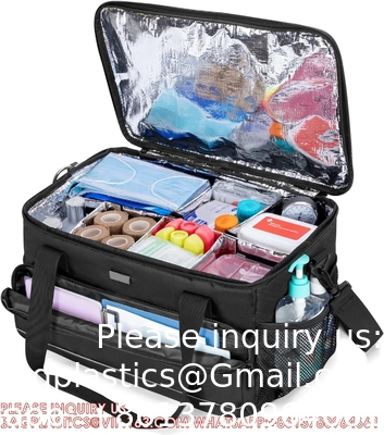 Gros sac médical isolé avec diviseurs réglables, sac de traumatisme facile à nettoyer, sac de stockage de fournitures médicales pour la maison