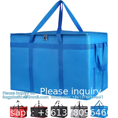 Emballage de sacs d'épicerie réutilisables isolés avec fermeture à glissière, X-Large, aliments surgelés froids, rafraîchissants, rouge