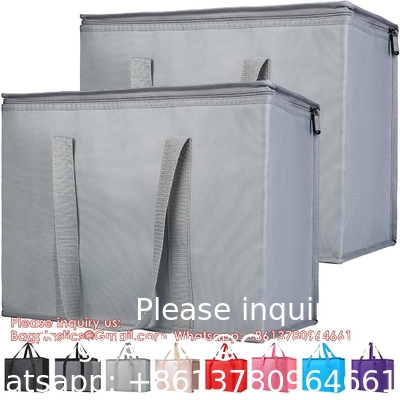 Emballage de sacs d'épicerie réutilisables isolés avec fermeture à glissière, X-Large, aliments surgelés froids, rafraîchissants, rouge