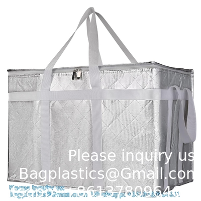 Emballage de sacs d'épicerie réutilisables isolés avec fermeture à glissière, X-Large, aliments surgelés froids, rafraîchissants, rouge