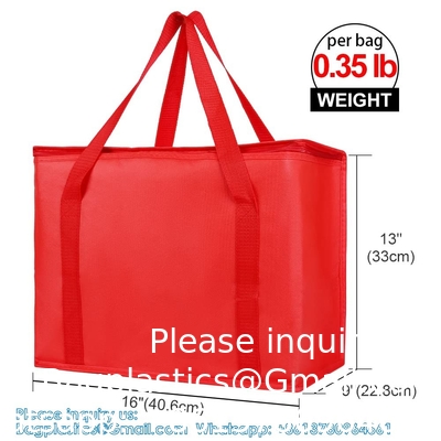 Emballez des sacs d'épicerie isolés supplémentaires, gros bleus, réutilisables, pizza, robustes, recyclables, réutilisables