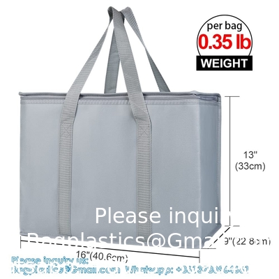 Emballez des sacs d'épicerie isolés supplémentaires, gros bleus, réutilisables, pizza, robustes, recyclables, réutilisables