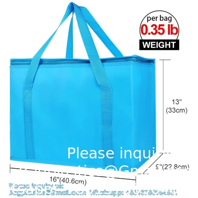 Emballez des sacs d'épicerie isolés supplémentaires, gros bleus, réutilisables, pizza, robustes, recyclables, réutilisables