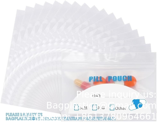 Sacs à pilules - (4&quot; x 2,75&quot;) épaisseur est de 6 Mil, sac de pilules en plastique portable contenant des vitamines, des suppléments, des médicaments