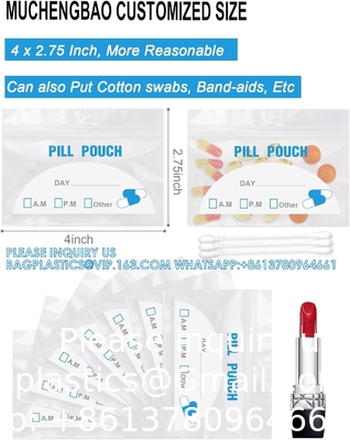 Sacs à pilules - (4&quot; x 2,75&quot;) épaisseur est de 6 Mil, sac de pilules en plastique portable contenant des vitamines, des suppléments, des médicaments