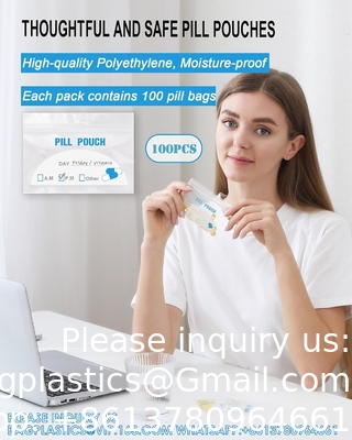 Sacs à pilules - (4&quot; x 2,75&quot;) épaisseur est de 6 Mil, sac de pilules en plastique portable contenant des vitamines, des suppléments, des médicaments