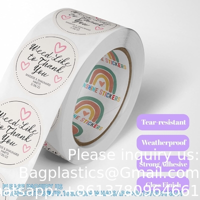 Étiquettes en rouleau BOPP circulaire/carré - Autocollants personnalisés pour le logo de l'entreprise, la fête, les cadeaux de mariage, la douche pour bébé