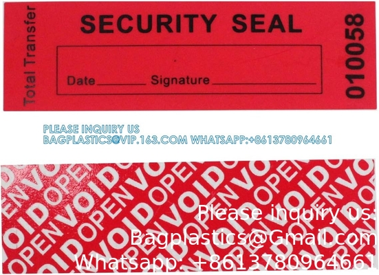 Transfert de garantie de sécurité à preuve de contrefaçon autocollants/étiquettes/sceaux vides (rouge, 1 x 3,35 pouces, numéros de série)
