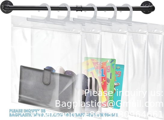 Sacs de rangement suspendus, gros crochet Sacs en plastique transparents de 10 x 12,5 pouces pour les salles de classe, les bibliothèques et les pharmacies