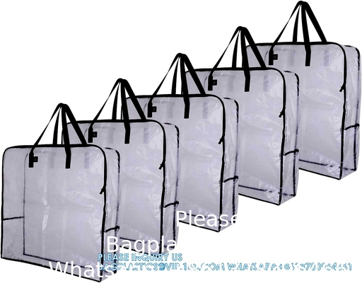 Sac de rangement organisateur clair, poignées solides et fermetures à glissière pour le collège, les fournitures de déménagement, les décorations de Noël, la couronne