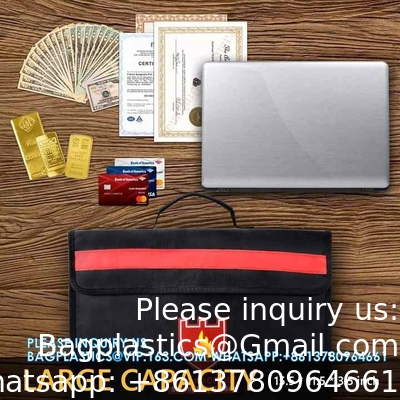 Sac à documents ignifuge de grande taille non démangeaisonnant en silicone revêtu de fibre de verre Porteur de document imperméable à l'eau avec épaule