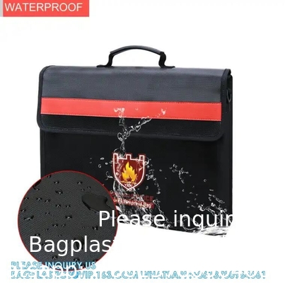 Sac à documents ignifuge de grande taille non démangeaisonnant en silicone revêtu de fibre de verre Porteur de document imperméable à l'eau avec épaule