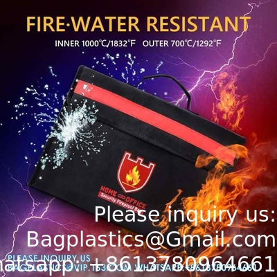 Sac à documents ignifuge de grande taille non démangeaisonnant en silicone revêtu de fibre de verre Porteur de document imperméable à l'eau avec épaule