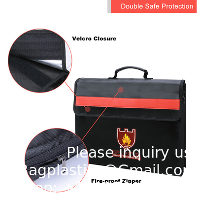 Sac à documents ignifuge de grande taille non démangeaisonnant en silicone revêtu de fibre de verre Porteur de document imperméable à l'eau avec épaule