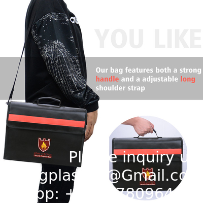 Sac à documents ignifuge de grande taille non démangeaisonnant en silicone revêtu de fibre de verre Porteur de document imperméable à l'eau avec épaule