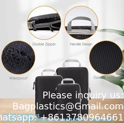 Cube d'emballage à compression Organisateur de bagages à double fermeture à glissière sac de rangement portable lavable économiseur d'espace