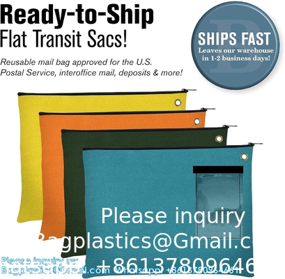 Teal. Un sac de transport. Un grand sac fermeture à glissière avec un grommet. Utiliser avec un cadenas ou une cravate fermeture à glissière pour la sécurité. Un sac de courrier interoffice.