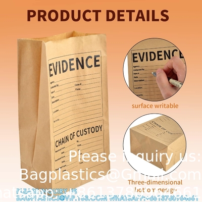 Pack sacs de preuve de police en papier 9,45 * 5 * 3 pouces scène de crime sac de preuve en papier pour les reçus