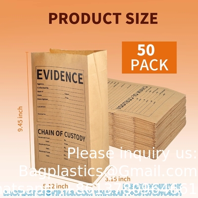 Pack sacs de preuve de police en papier 9,45 * 5 * 3 pouces scène de crime sac de preuve en papier pour les reçus