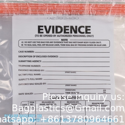 Sacs de preuve de police, sacs de sécurité de la sécurité publique, conteneur de preuves de la scène de crime, 6&quot; x 8&quot;, 100 paquets