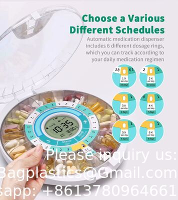 Automatic Pill Dispenser With 28-Day Electronic Medication Organizer, 6 Dosage Templates, Easy-Read LCD Display, Sound & Light Alerts & Key For Prescriptions, Vitamins, Supplements & More