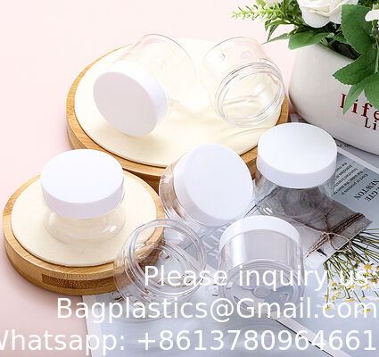 Plastic Jars Round Clear Cosmetic Container with Black Lids, Bagease Slime Jars for Lotion, Cream, Ointments, Makeup, Eye shadow, Rhinestone, Samples, Pot, Travel Storage