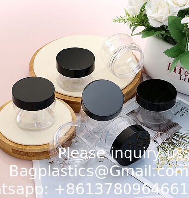 Plastic Jars Round Clear Cosmetic Container with Black Lids, Bagease Slime Jars for Lotion, Cream, Ointments, Makeup, Eye shadow, Rhinestone, Samples, Pot, Travel Storage