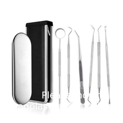 Dental Examination Kit Optional Pieces Stainless Steel Probe & Scaler Diagnostic Instrument Dental Surgical Tool Box Tongue Scraper Tartar Plaque Remover Tooth Cleaner Dental Floss Pick Mouth