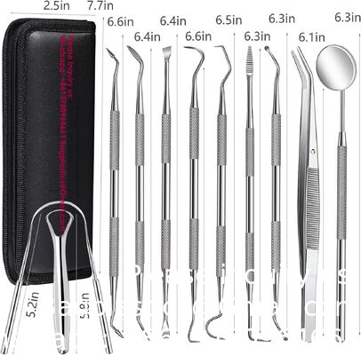 Kit d'examen dentaire Pièces optionnelles Sonde et détartreur en acier inoxydable Instrument de diagnostic Boîte à outils chirurgicale dentaire Grattoir à langue Détartreur de plaque Racleur de tartre Nettoyeur de dents Fil dentaire Cure-dent Bouche