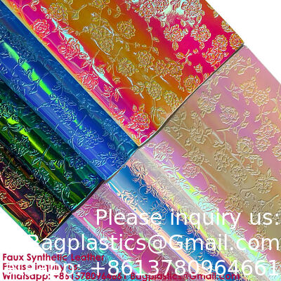 New Trend Metal Texture Fashion Magic Color Flower Embossed Faux Leather Magic Color Artificial Leather Waterproof Material For Box Decorations Handicrafts